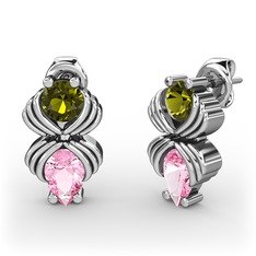 Admina Küpe - Pembe kuvars ve peridot 18 ayar beyaz altın küpe #1uwtn6