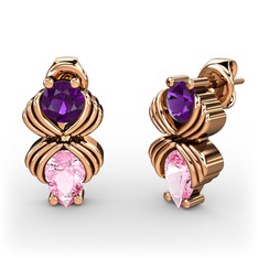 Pembe kuvars ve ametist 925 ayar rose altın kaplama gümüş küpe