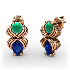 Lab safir ve kök zümrüt 8 ayar rose altın küpe