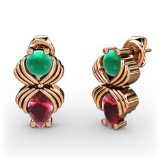 Admina Küpe - Kök yakut ve kök zümrüt 8 ayar rose altın küpe #1wc8jgs