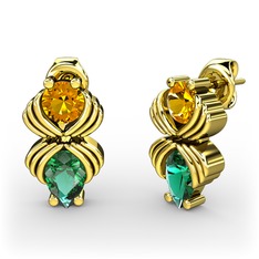 Yeşil kuvars ve sitrin 8 ayar altın küpe