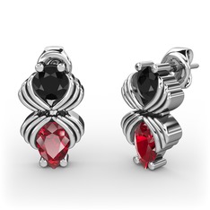 Admina Küpe - Garnet ve siyah zirkon 8 ayar beyaz altın küpe #1wfywl9