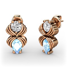 Akuamarin ve swarovski 18 ayar rose altın küpe