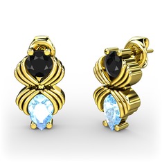 Admina Küpe - Akuamarin ve siyah zirkon 925 ayar altın kaplama gümüş küpe #1wx80yn