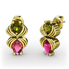Admina Küpe - Rodolit garnet ve peridot 14 ayar altın küpe #1x3gr4y