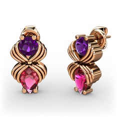 Rodolit garnet ve ametist 925 ayar rose altın kaplama gümüş küpe