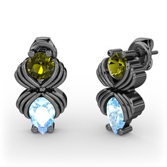Akuamarin ve peridot 925 ayar siyah rodyum kaplama gümüş küpe