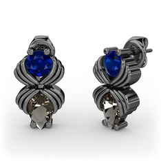 Admina Küpe - Dumanlı kuvars ve lab safir 925 ayar siyah rodyum kaplama gümüş küpe #1yt3qv4