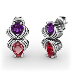 Admina Küpe - Garnet ve ametist 14 ayar beyaz altın küpe #23951h