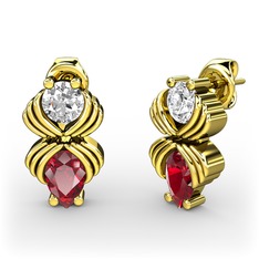Garnet ve swarovski 8 ayar altın küpe