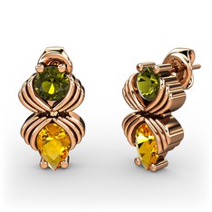Sitrin ve peridot 925 ayar rose altın kaplama gümüş küpe