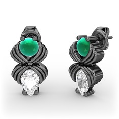 Admina Küpe - Swarovski ve kök zümrüt 925 ayar siyah rodyum kaplama gümüş küpe #2xydcm