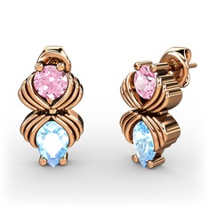 Admina Küpe - Akuamarin ve pembe kuvars 14 ayar rose altın küpe #2yvd29