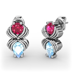 Akuamarin ve rodolit garnet 18 ayar beyaz altın küpe