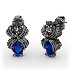 Admina Küpe - Lab safir ve dumanlı kuvars 925 ayar siyah rodyum kaplama gümüş küpe #3evh1f