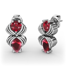 Kök yakut ve garnet 18 ayar beyaz altın küpe