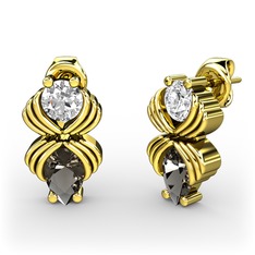 Dumanlı kuvars ve beyaz zirkon 925 ayar altın kaplama gümüş küpe