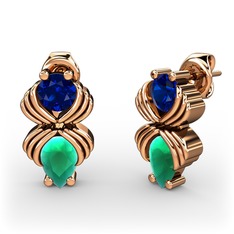 Admina Küpe - Kök zümrüt ve lab safir 14 ayar rose altın küpe #52mvcm