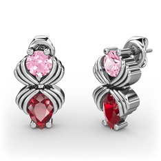 Admina Küpe - Garnet ve pembe kuvars 18 ayar beyaz altın küpe #5s26uh