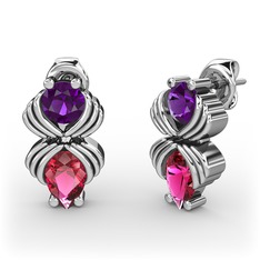 Rodolit garnet ve ametist 14 ayar beyaz altın küpe