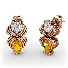 Sitrin ve beyaz zirkon 925 ayar rose altın kaplama gümüş küpe