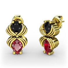 Garnet ve siyah zirkon 14 ayar altın küpe