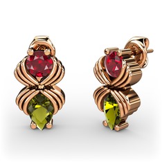 Admina Küpe - Peridot ve garnet 18 ayar rose altın küpe #7drld6