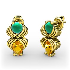 Admina Küpe - Sitrin ve kök zümrüt 8 ayar altın küpe #7j8dt6