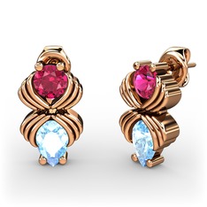 Admina Küpe - Akuamarin ve rodolit garnet 14 ayar rose altın küpe #7psmu0