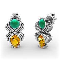 Admina Küpe - Sitrin ve kök zümrüt 14 ayar beyaz altın küpe #7ulgxf