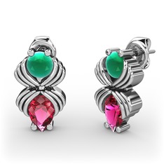 Admina Küpe - Rodolit garnet ve kök zümrüt 14 ayar beyaz altın küpe #8bmxv2