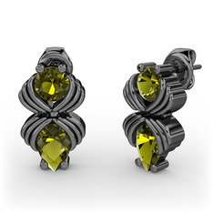 Peridot 925 ayar siyah rodyum kaplama gümüş küpe