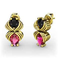 Rodolit garnet ve siyah zirkon 18 ayar altın küpe