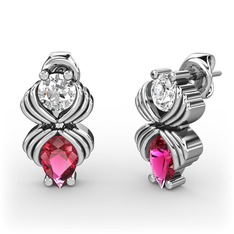 Admina Küpe - Rodolit garnet ve swarovski 18 ayar beyaz altın küpe #afe9yc