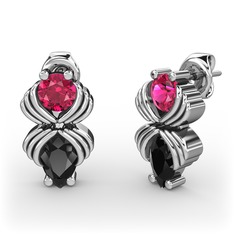 Siyah zirkon ve rodolit garnet 14 ayar beyaz altın küpe