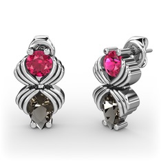 Admina Küpe - Dumanlı kuvars ve rodolit garnet 14 ayar beyaz altın küpe #b29djy