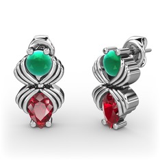 Garnet ve kök zümrüt 8 ayar beyaz altın küpe