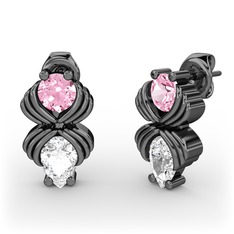Admina Küpe - Swarovski ve pembe kuvars 925 ayar siyah rodyum kaplama gümüş küpe #b7chd0
