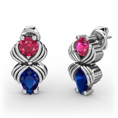 Lab safir ve rodolit garnet 14 ayar beyaz altın küpe