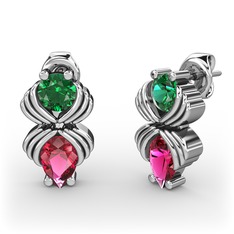 Rodolit garnet ve yeşil kuvars 18 ayar beyaz altın küpe