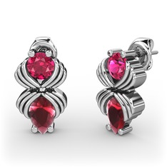 Kök yakut ve rodolit garnet 14 ayar beyaz altın küpe