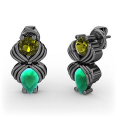 Admina Küpe - Kök zümrüt ve peridot 925 ayar siyah rodyum kaplama gümüş küpe #cez5z1