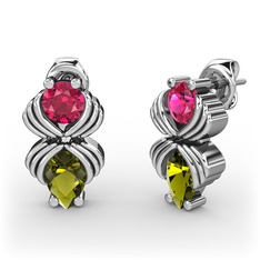 Peridot ve rodolit garnet 14 ayar beyaz altın küpe
