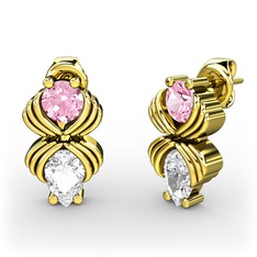 Admina Küpe - Swarovski ve pembe kuvars 14 ayar altın küpe #d1ykn1