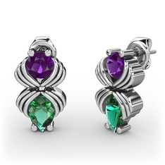 Admina Küpe - Yeşil kuvars ve ametist 18 ayar beyaz altın küpe #d76cie