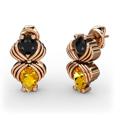 Admina Küpe - Sitrin ve siyah zirkon 18 ayar rose altın küpe #e36m49