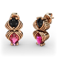 Rodolit garnet ve siyah zirkon 18 ayar rose altın küpe