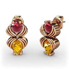 Admina Küpe - Sitrin ve kök yakut 14 ayar rose altın küpe #epyp3e