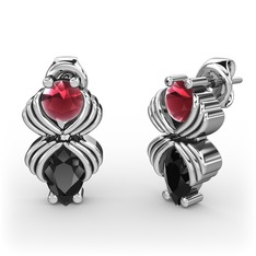 Admina Küpe - Siyah zirkon ve kök yakut 8 ayar beyaz altın küpe #eqkwey