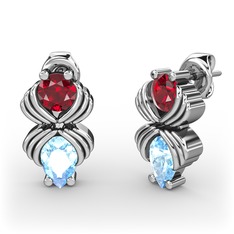 Akuamarin ve garnet 14 ayar beyaz altın küpe